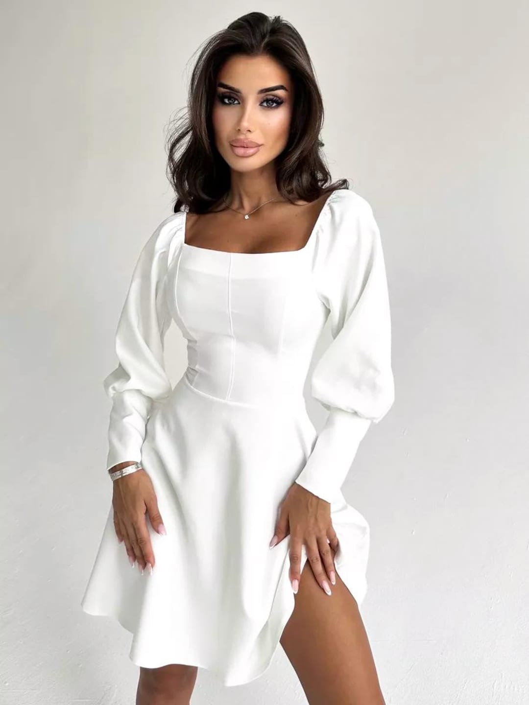 White Relaxed Straight Fit Dress With Pocket main image 1