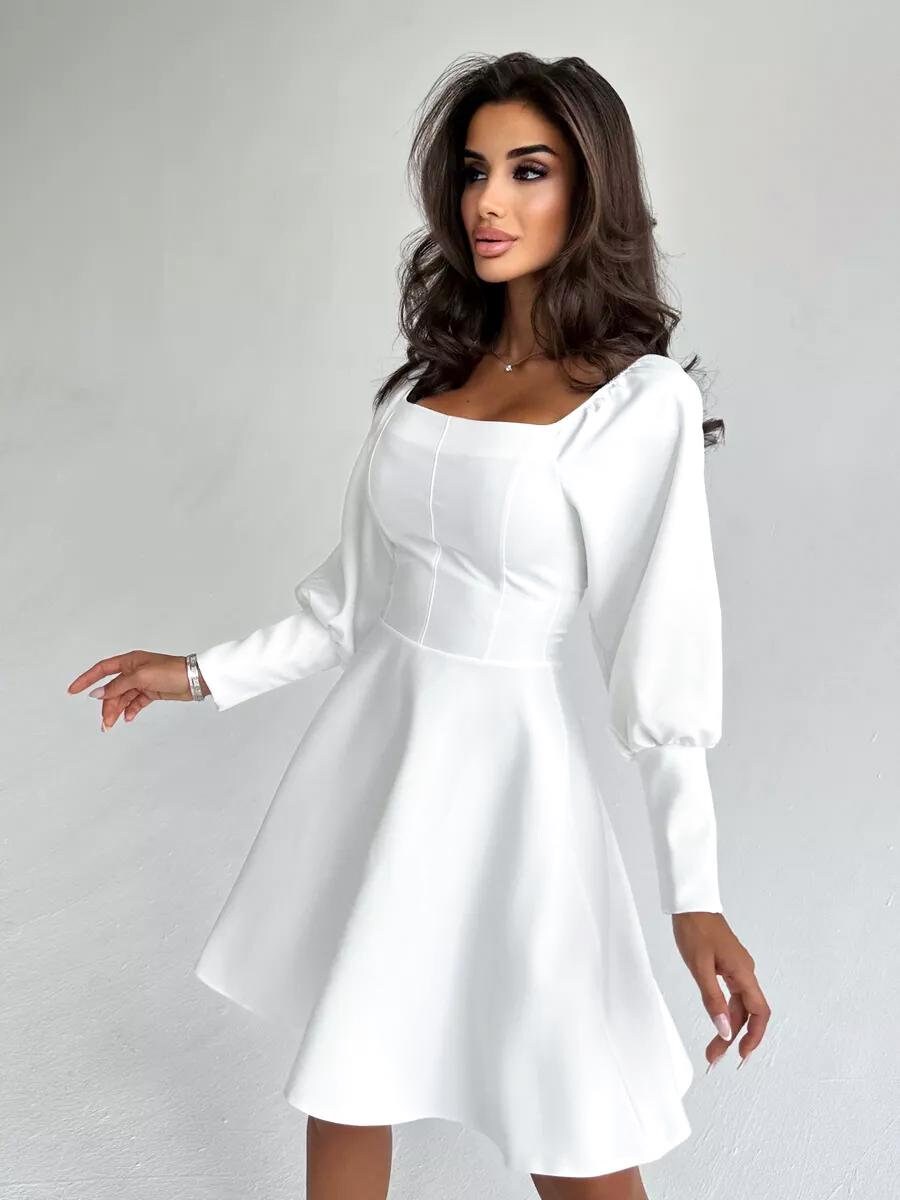Elegant White Dress with Puff Sleeves and Square Neckline - Perfect for Special Occasions! Elegant White Dress with Puff Sleeves and Square Neckline - Perfect for Special Occasions!