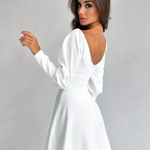 Evangelina Square Neckline Fluted Half-Sleeve Dress White