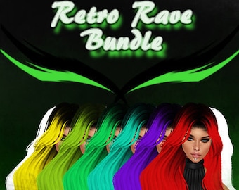 Colección Retro Rave x Paquete de Texturas de Cabello 6 Para Imvu, Second Life, Modelado 3D, Blender