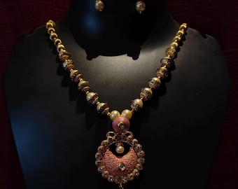 Long Polki Necklace/ Pink Semiprecious beads Necklace/ Indian Long Necklace/ Pakistani Jewelry/ Kundan Long Necklace Mala/ Indian Jewelry