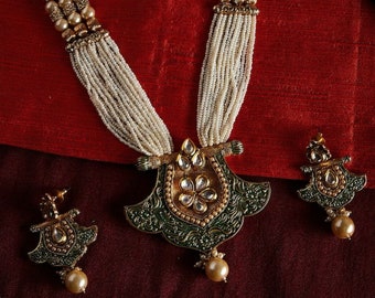 Collier kundan, collier Meenakari, collier de perles, bijoux indiens, ensemble de colliers indiens, collier tendance, bijoux kundan, vert menthe
