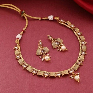 Polki Necklace/ CZ necklace/ Rose Gold Stone Necklace/ Indian Necklace/ Indian Jewelry/ Delicate Necklace/ Indian Choker/ Ruby Necklace