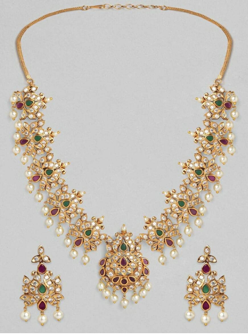 Gold Plated Indian Jewelry Set – Elegant Necklace & Earrings