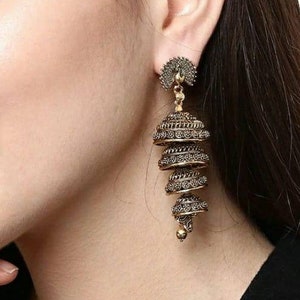 Peacock Jhumkas/ Long Gold Jhumka/ Indian Jewelry/ Indian Earrings/ Indian Wedding Jewelry/ Bollywood Jewelry/ Gold Earrings/ Desi Jewelry