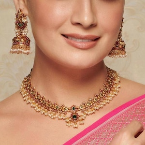 Kemp Necklace/ Ruby Necklace/ Gold Choker Necklace/Temple Jewelry/ South Indian Necklace/ Matte Gold choker/ Indian Jewelry /Bridal Neckalce