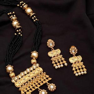 Polki Necklace, Kundan Long Necklace, Gold Plated Long Necklace, Kemp Necklace Set, Pearl Necklace, Indian Jewelry, Indian Bridal Necklace