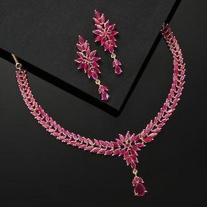 Emerald Diamond Necklace, Ruby Necklace, Gold Choker Necklace, CZ Zircon Necklace, Indian Wedding Jewelry Bridal Neckalce, Gift For Her