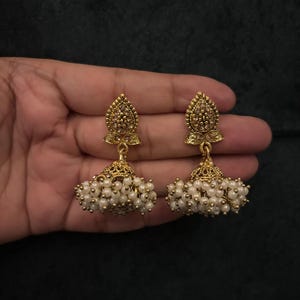 Pearl Jhumkas / Indian Wedding Jewelry/ Pakistani Jewelry/ Gold Jhumka/ Sabyasachi/ Indian Earrings/ Bollywood Jewelry/ Punjabi Earrings image 6