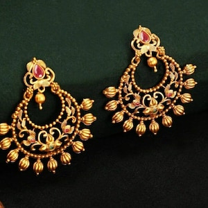 Chandbali | Gold Plated Crescent Chandbali | Indian Wedding Jewelry | Indian Earrings | Pakistani Earrings | Pakistani Jewelry | Ethnic