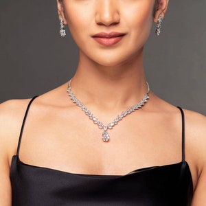 Emerald Diamond Cubic Zirconium Necklace - CZ Necklace - Crystal Necklace - Statement Jewelry Set - Statement Necklace - Indian Jewelry Set