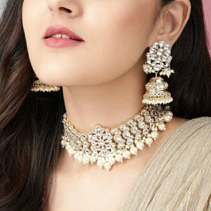 White Polki Choker, Antique Gold Choker, Indian Choker, Pakistani Jewelry, Indian Wedding Jewelry, Indian Necklace, Kundan Choker, Bollywood