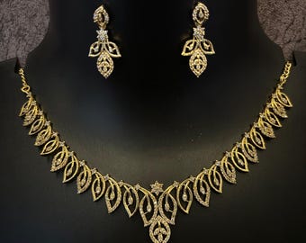 Emerald Diamond Necklace | Gold Statement Jewelry | Statement Necklace | Elegant Jewelry | Indian Wedding Jewelry | CZ Zircon Necklace