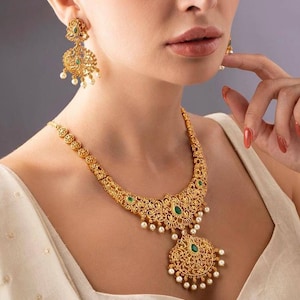 Kemp Necklace, Ruby Necklace, Gold Choker Necklace, Temple Jewelry, South Indian Necklace, Matte Gold Choker/Indian Jewelry/Bridal Neckalce