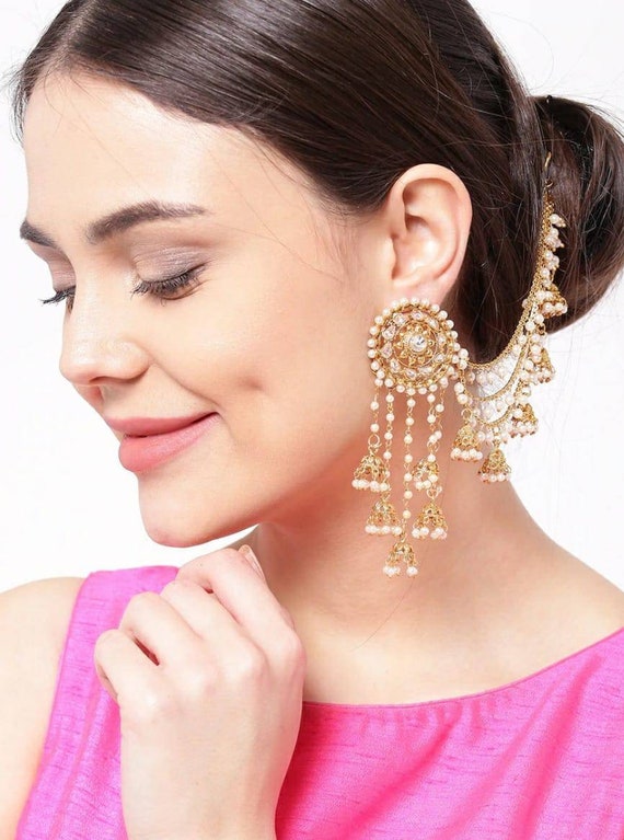【セール】福袋のファッション通販 Jhumka With Ear Chain/ Off-white Jhumka/ Indian Earrings アクセサリー