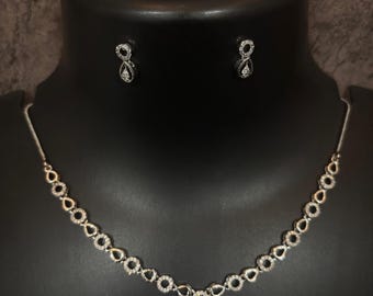 Emerald Diamond Necklace | Silver Necklace | Statement Necklace | Elegant Jewelry | Indian Wedding Jewelry | CZ Zircon Necklace