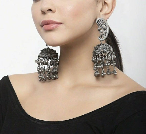 Orecchini Jhumka In Argento Ossidato: Gioielli Indiani Bollywood - Foto 10