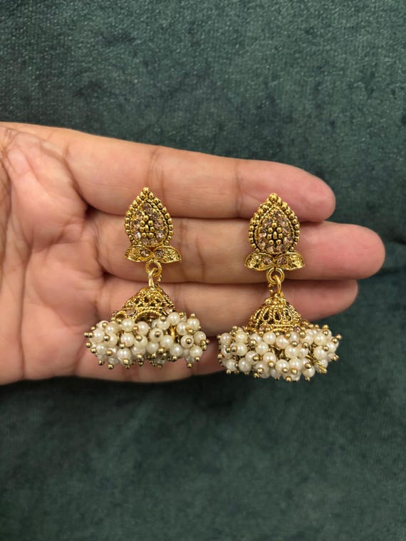 Pearl Jhumkas / Indian Wedding Jewelry/ Pakistani Jewelry/ Gold Jhumka/ Sabyasachi/ Indian Earrings/ Bollywood Jewelry/ Punjabi Earrings