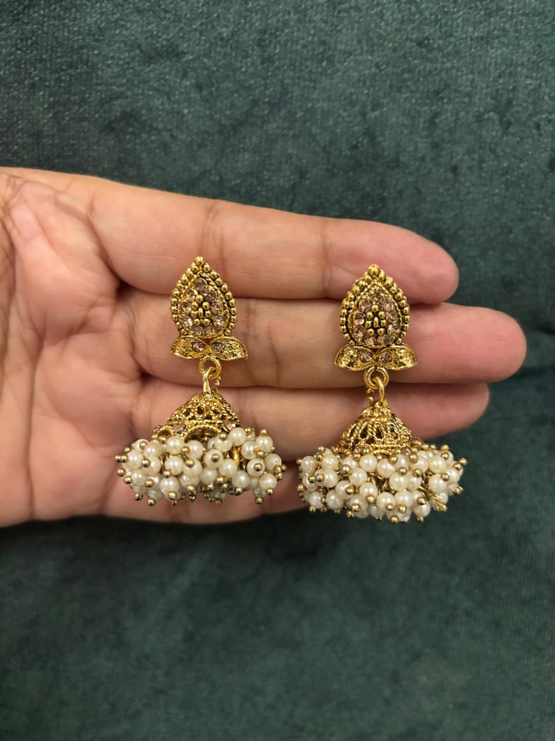 Pearl Jhumkas / Indian Wedding Jewelry/ Pakistani Jewelry/ Gold Jhumka/ Sabyasachi/ Indian Earrings/ Bollywood Jewelry/ Punjabi Earrings image 1