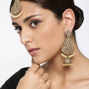Jhumka With Maang Tikka - Big Jhumka - CZ Jhumka Chandbali - Indian Wedding Jewelry - Pakistani Jewelry - Indian Earrings - Polki Earrings