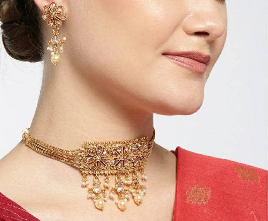 Exclusive American Diamond Indian Wedding Jewelry Gold Choker set|Boll –  Indian Designs