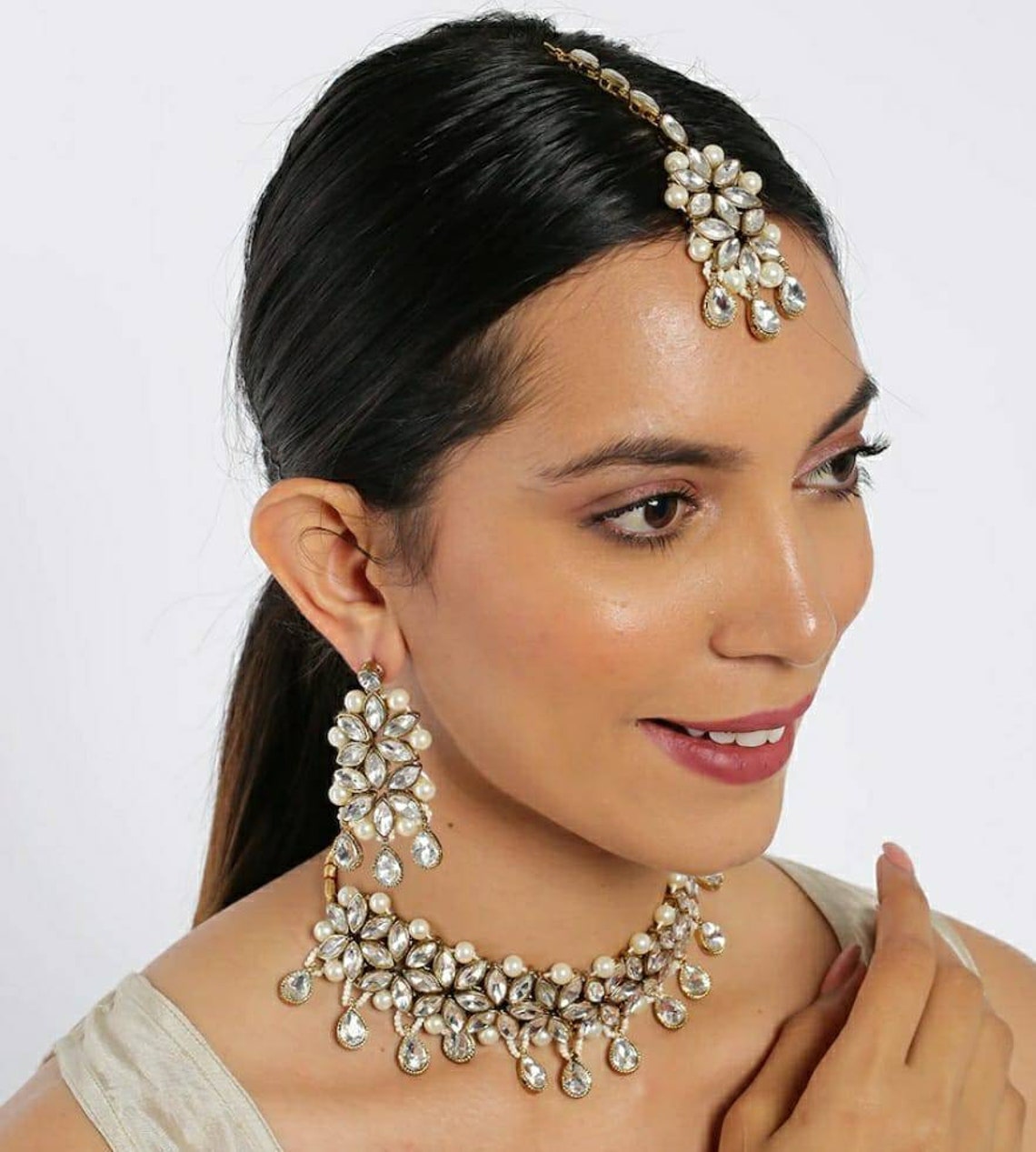 Delicate Choker Necklace Set/ CZ Chokr/ Indian Jewelry/ Indian Etsy