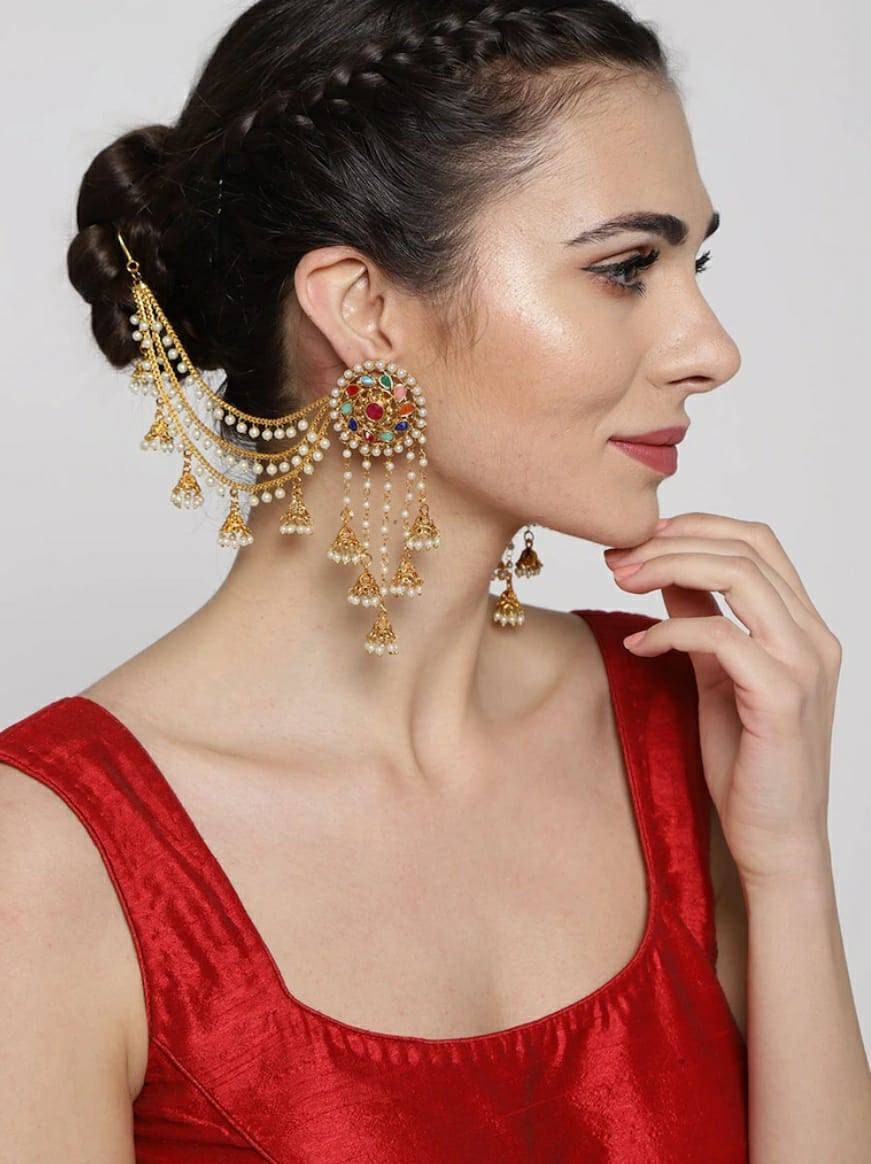 22K Gold Plated 3 Steps Long Chain Indian Jhumka Jhumki Earrings ball Party  Set/ | eBay