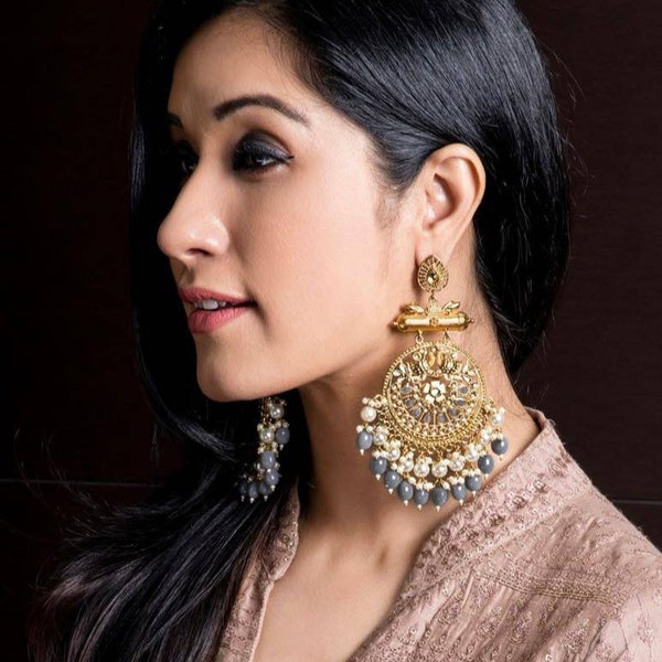 Chandelier Earrings, Indian Earrings, Indian Jewelry, Pakistani Jewelry, Cubic Zirconium AD Earrings, Victorian Earrings, American Diamond
