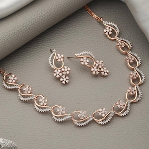 Smaragd Diamant Halskette, Rose Gold Halskette, Choker Halskette, CZ Zirkon Halskette, indischer Hochzeitsschmuck Brauthalskette, Geschenk für sie