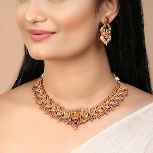 Kemp Necklace, Temple Necklace, Temple Ethnic Jewerly, Guttapusalu Necklace, lakshmi Haaram, Amrapali Necklace, Matte gold kemp Necklace