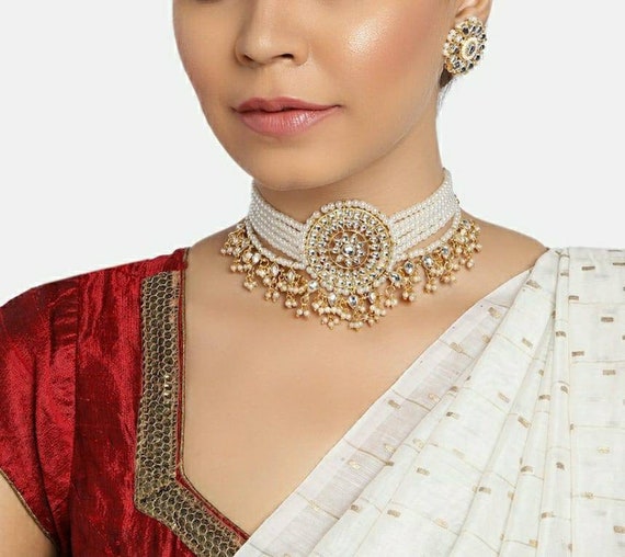 Shop Gold N White Choker Set Wedding Wear Online at Best Price