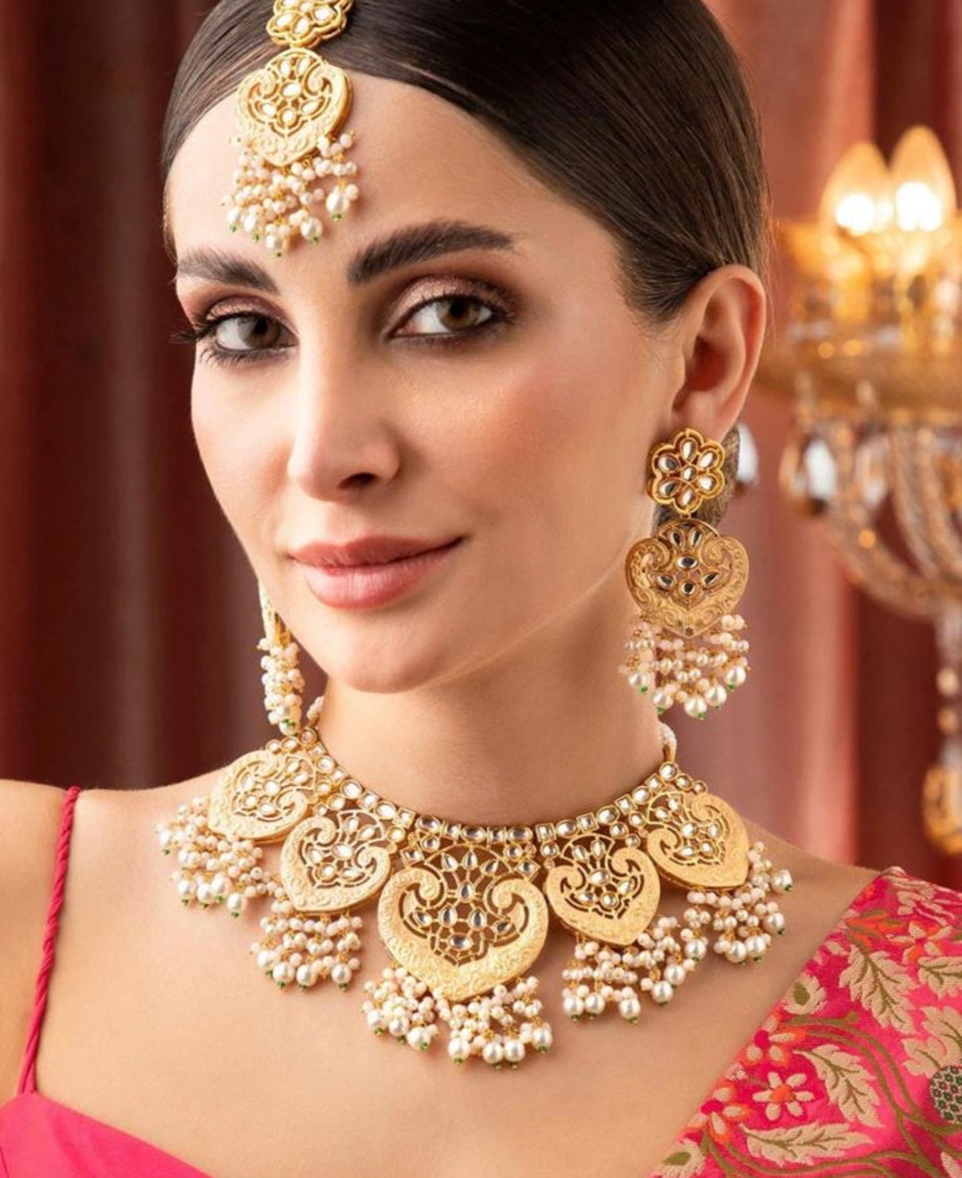 Gold Choker Necklace Indian Wedding Jewelry Temple Jewelry Etsy