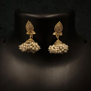Pearl Jhumkas / Indian Wedding Jewelry/ Pakistani Jewelry/ Gold Jhumka/ Sabyasachi/ Indian Earrings/ Bollywood Jewelry/ Punjabi Earrings image 8