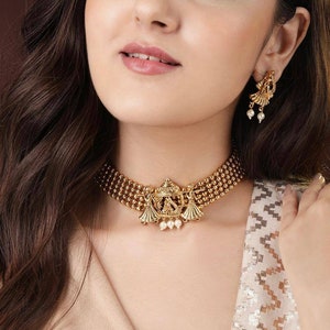 Gold Choker Necklace, Kemp Necklace,Temple Jewelry, South Indian Necklace, Matte Gold choker, Indian Jewelry Set, Bridal Neckalce
