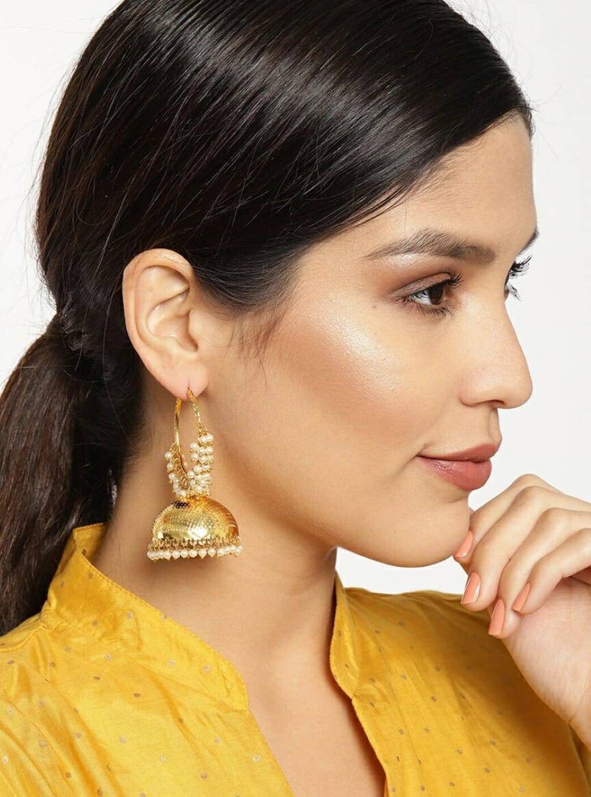 Indian Hoop Earrings/ Antique Dull Gold Hoop Jhumka / Pearl Hoops