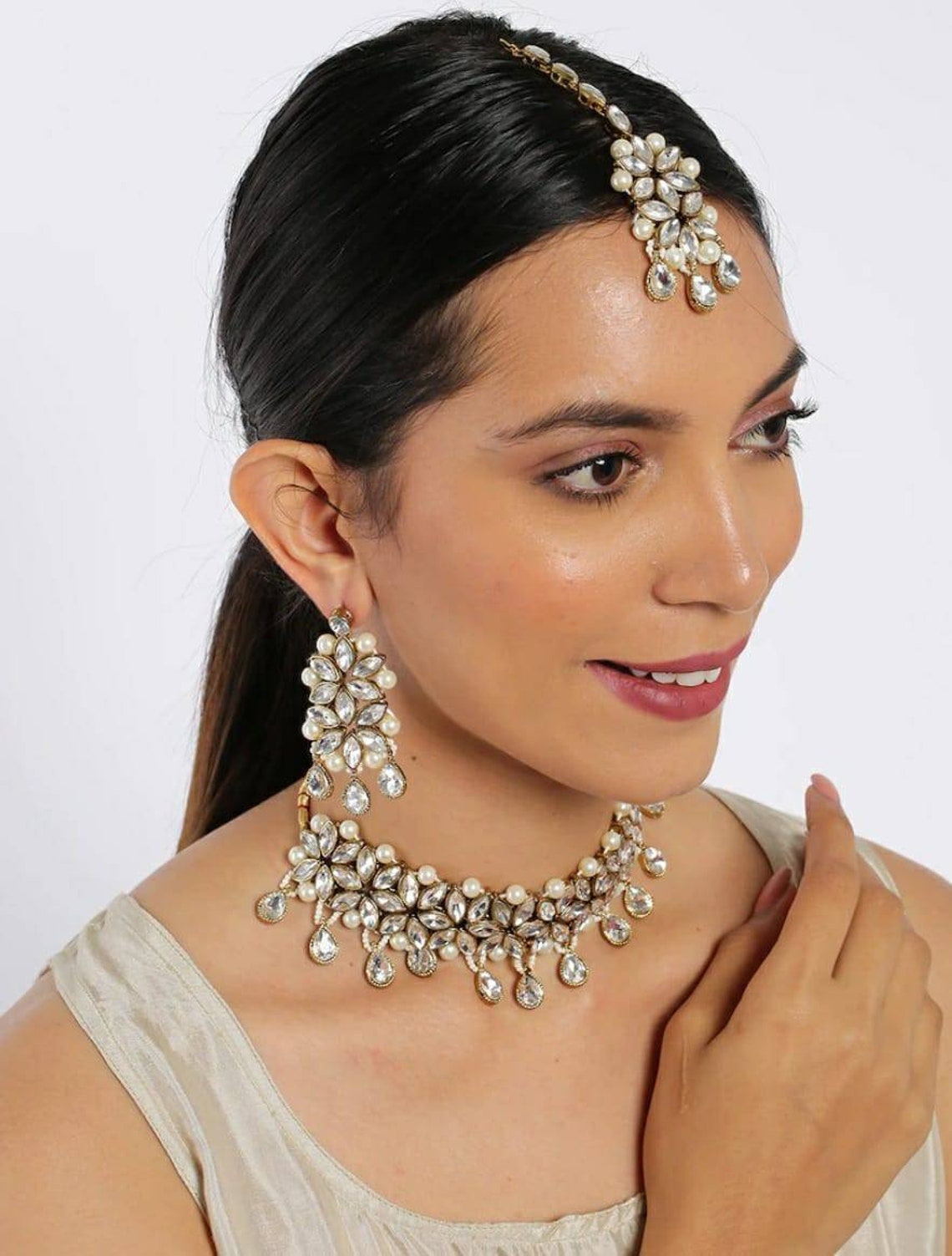 Delicate Choker Necklace Set/ CZ Chokr/ Indian Jewelry/ Indian Etsy