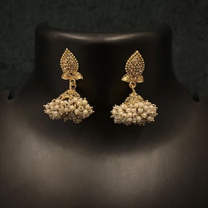 Pearl Jhumkas / Indian Wedding Jewelry/ Pakistani Jewelry/ Gold Jhumka/ Sabyasachi/ Indian Earrings/ Bollywood Jewelry/ Punjabi Earrings image 4