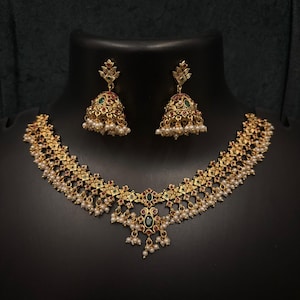 Collier Kemp / Collier rubis / Collier ras de cou en or / Bijoux de temple / Collier sud de l'Inde / Ras de cou en or mat / Bijoux indiens / Collier de mariée