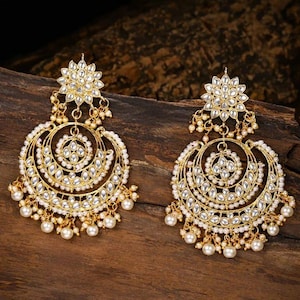 Chandbali | Golden Pearl & Kundan Chandbali | Indian Wedding Jewelry | Indian Earrings | Pakistani Earrings | Pakistani Jewelry | Ethnic