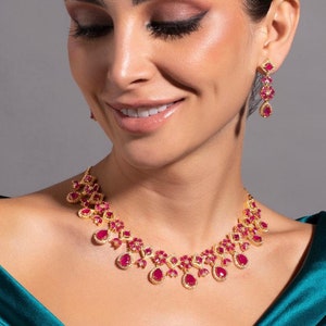 Ruby Necklace, Kemp Necklace, Gold Choker Necklace, Temple Jewelry, South Indian Necklace, Matte Gold Choker, Indian Jewelry/Bridal Neckalce