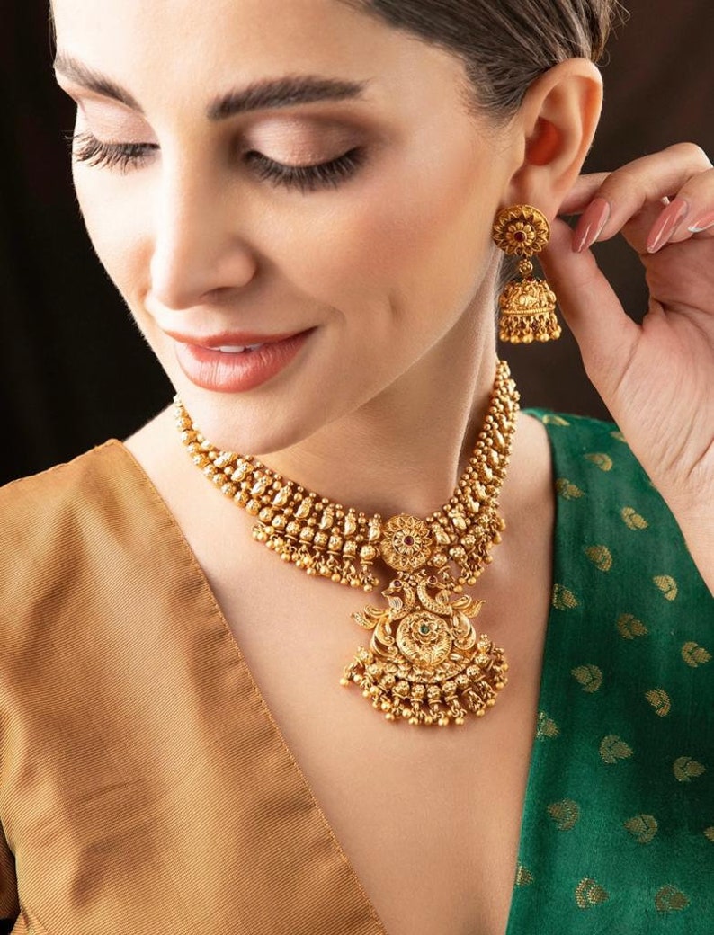 Gold Necklace Indian Gold Necklace Set Indian Choker Pearl Etsy