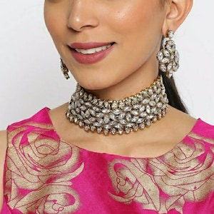 Delicate Kundan Choker Necklace Set | Indian Jewelry | Indian Necklace | Delicate Gold Necklace | Pakistani Jewelry | Indian Wedding Jewelry