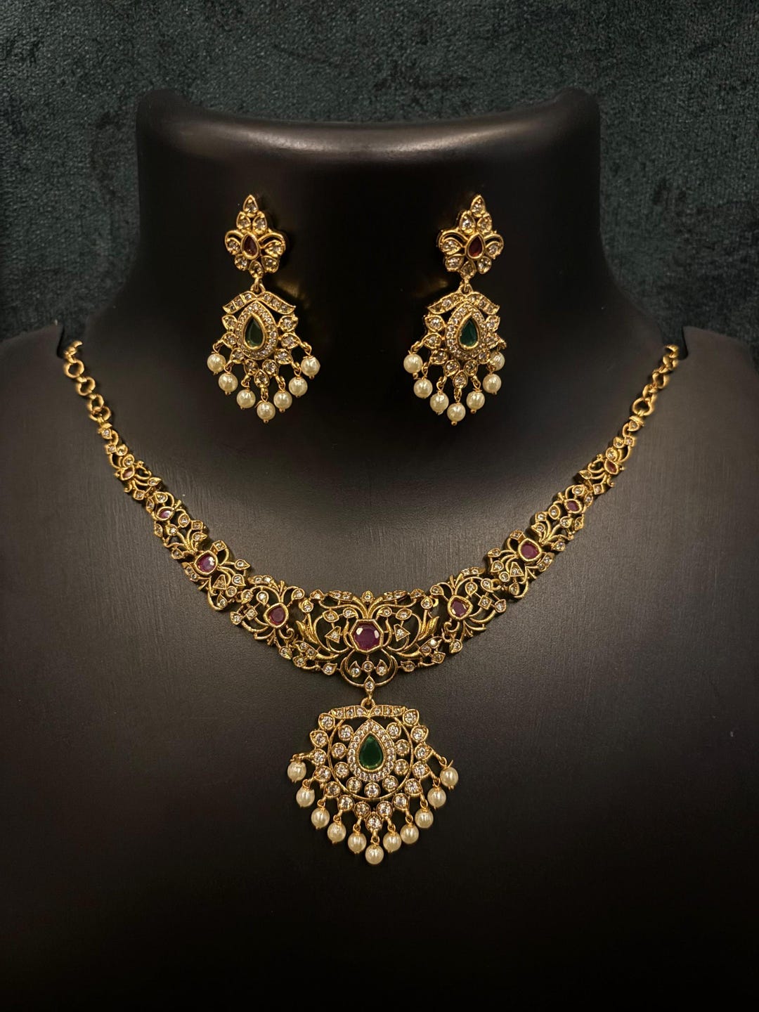 Gold Plated Indian Jewelry Set – Elegant Necklace & Earrings main image 1