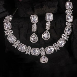 Diamond Necklace Set - Statement Jewelry - Statement Necklace - Gift For Her - Unique Jewelry - Indian Jewelry - CZ Zircon Choker Necklace