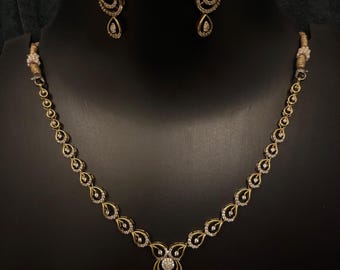 Emerald Diamond Necklace | Gold Statement Jewelry | Statement Necklace | Elegant Jewelry | Indian Wedding Jewelry | CZ Zircon Necklace