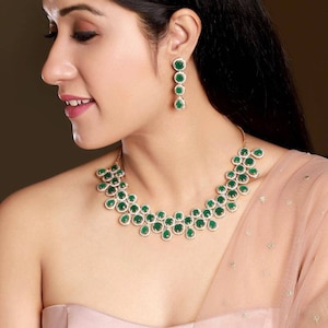 CZ Green Diamond Necklace - Statement Jewelry - Statement Necklace - Elegant Jewelry - Unique Jewelry - Indian Jewelry - CZ Choker