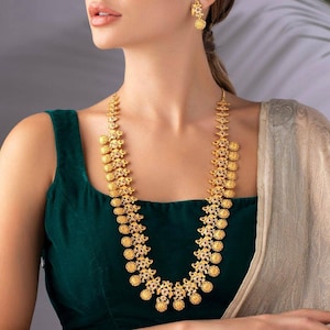 Long Polki Necklace, Gold Pleted White & Red CZ Stone Jewelry Set, Rani Haar, Indian Long Necklace, Southindian Jewelry, Indian Jewelry