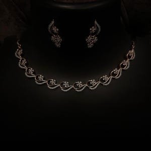 Emerald Diamond Necklace, Rose Gold Necklace, Choker Necklace, CZ Zircon Necklace, Indian Wedding Jewelry Bridal Neckalce, Gift For Her