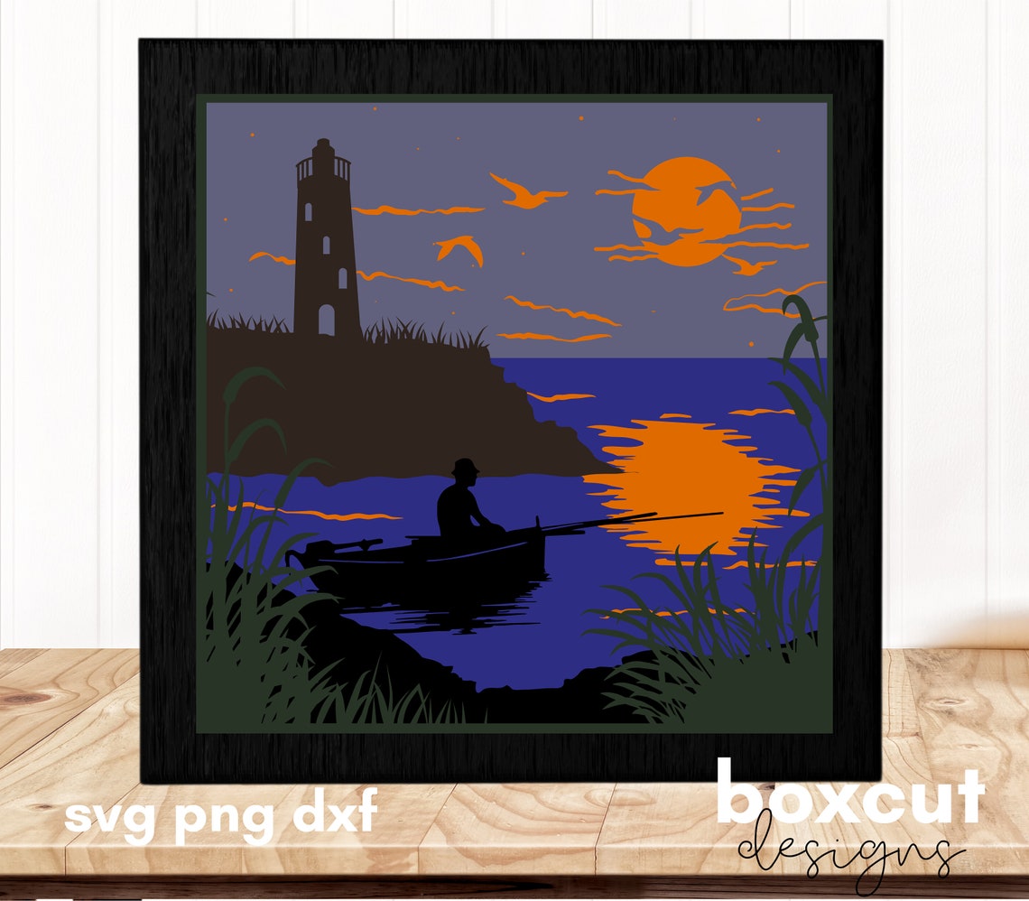 Download Shadow Box SVG Lighthouse Beach Scene 3D Layered Light Box ...