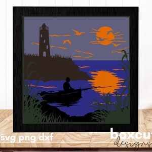 Download Shadow Box SVG Lighthouse Beach Scene 3D Layered Light Box ...